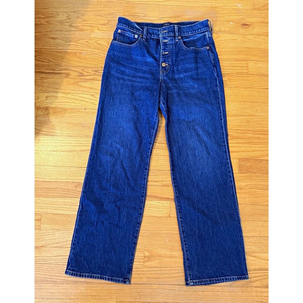 J.CREW Women’s Wide-Leg Blue Medium Wash Cotton Denim Jeans 5-Pocket Button